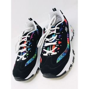 Skechers D'lites Black/Mult Color Athletic Lace Up Shoe Womens Sz 9 Memory Foam